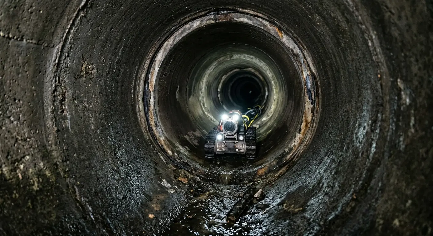 Robotic sewer camera inspecting pipe interior for Sewer Line Cleaning in Hapeville